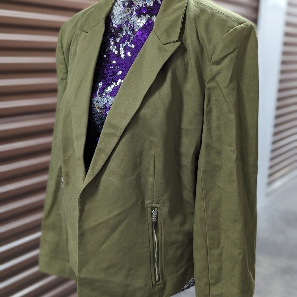 Grace Elements Size 16 Olive Green‎ Open Front Blazer Jacket - Picture 6 of 10